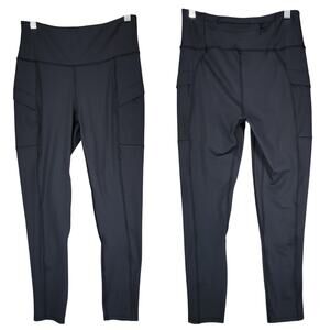 Timberland Legging sz M Women Black 3/4 Length 25" Cargo Pockets Running Jogging